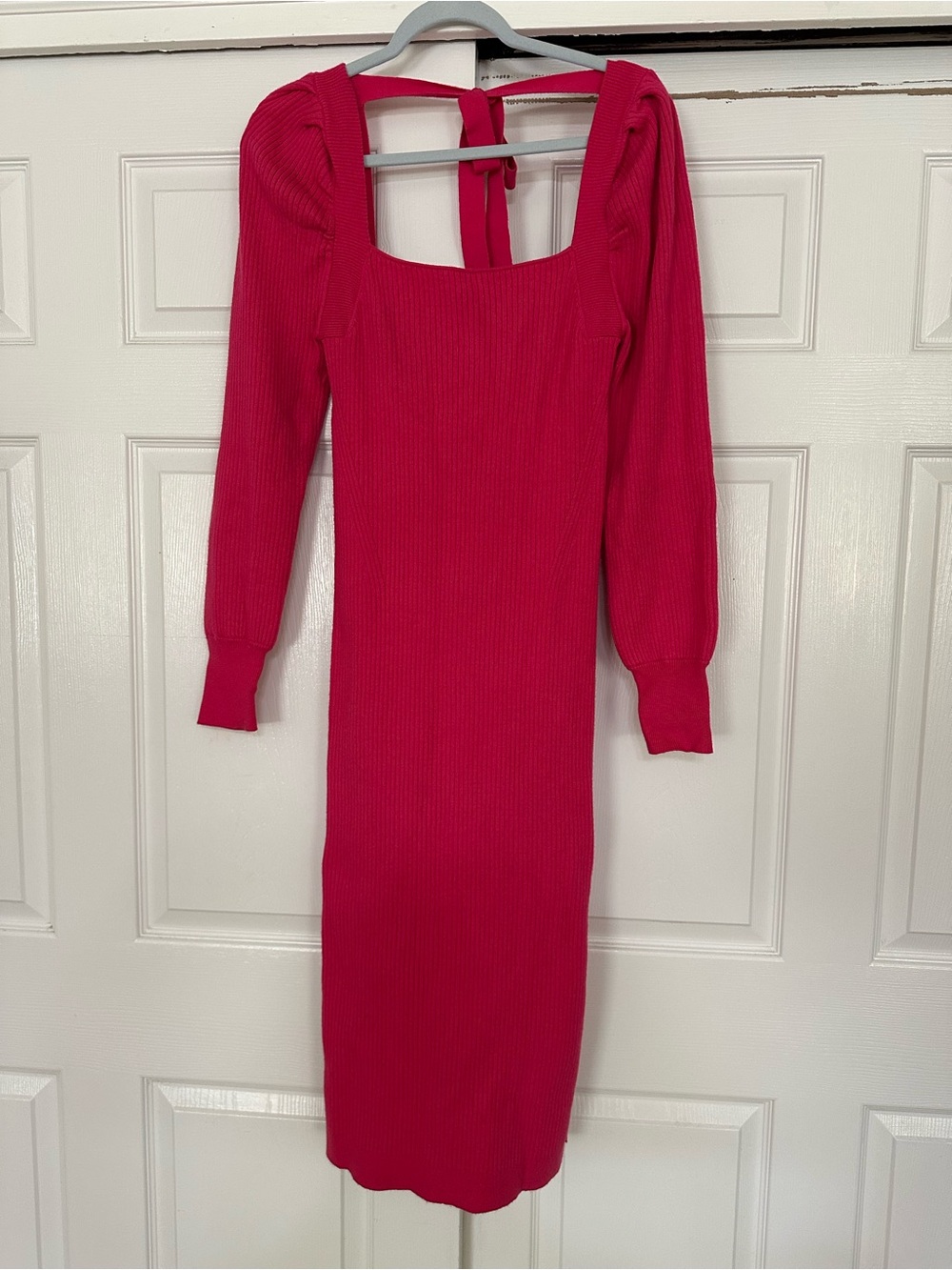 House of Harlow 1960 Hot Pink Ribbed Long Sleeve Midi Dress